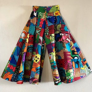 Super Full High Waist African Print Genuine Handmade Patchwork Palazzo Pants With Pockets and Patchwork Belt 100% Cotton Exaggerated Swish