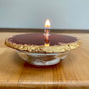 Agate Oil Candle Red/Browm  - painted gold edge - 1 wick Stone Candle
