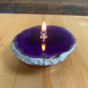 Agate Oil Candle Purple  - painted silver edge - 1 wick Stone Candle