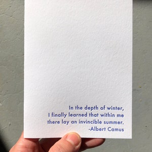Albert Camus - Winter  (letterpress greeting card with envelope)