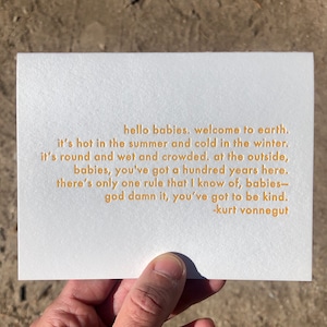 Kurt Vonnegut - Hello Babies!  (letterpress greeting card with envelope)