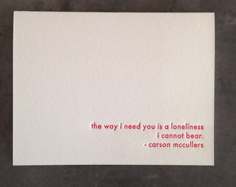 Carson Mccullers - Soledad (tarjeta de felicitación tipográfica con sobre)