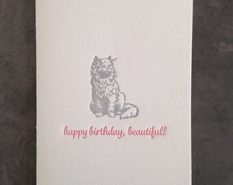 Happy Birthday Beautiful!  (letterpress greeting card with envelope)