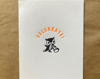 Owl - Celebrate!  (letterpress greeting card with envelope)