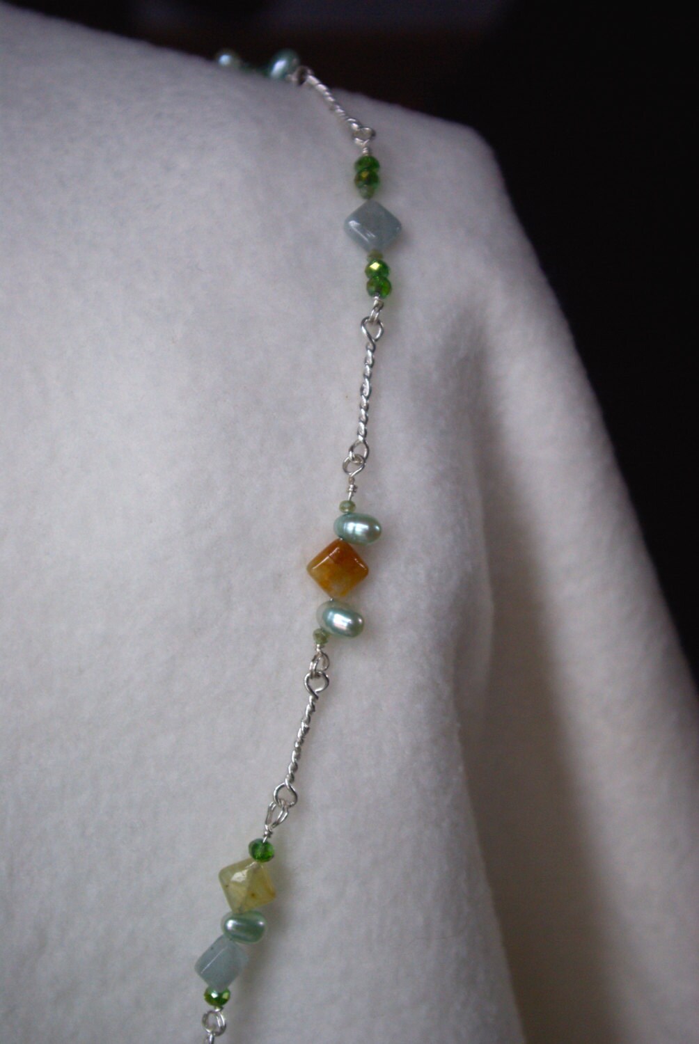 Green and Blue Necklace Made With Fine Silver With Hollow Octogonal ...