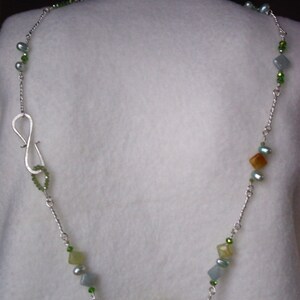 Green and Blue Necklace made with Fine Silver with Hollow Octogonal Stone Pendant