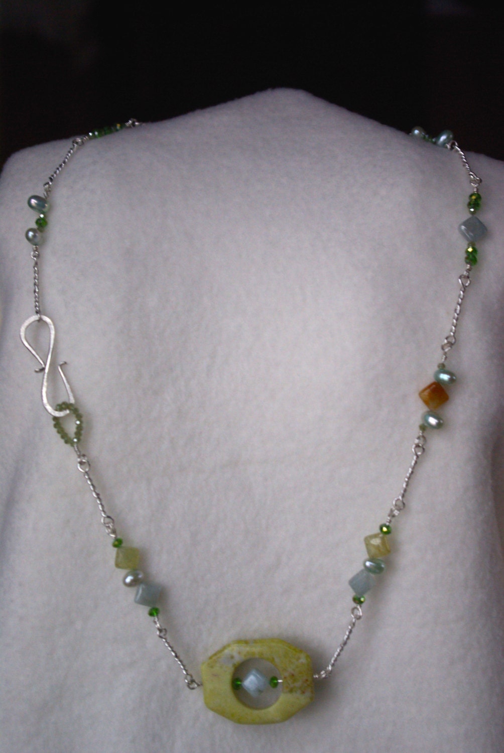 Green and Blue Necklace Made With Fine Silver With Hollow Octogonal ...