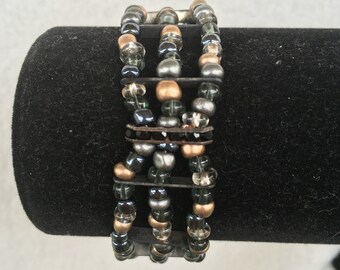 Black, Tan, and Gunmetal Multi-Strand Bracelet