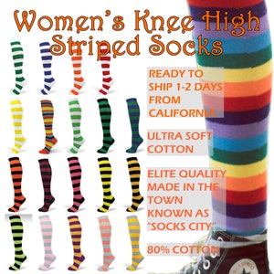 Halloween/Cosplay Costume Women&#39;s Stripe Knee High Socks Where&#39;s Waldo Wenda Costume Spotlight Hosiery Brand Ship from CA