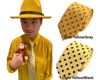 Yellow Black (Gray) Dots MEN'S NECKTIE /Polka Dot Neck Tie/Dots Tie for Halloween Curious Zookeeper Costume Cosplay