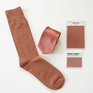 Similar to David's Bridal Desert Coral, BIRDY GREY Dusty Rose Men's Socks / Necktie For Groomsmen & Bridesmaid father in a Coral Wedding image 1