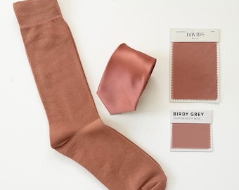 Dusty Rose Men's Socks and Necktie Set: Coral Wedding Groomsmen