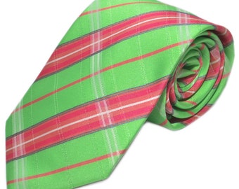 Light Mint Green Bright Pink Peach GROOMSMEN MEN'S NECKTIE /Madras Check Tie/Tartan Plaid Check Tie/Wedding Tie/Wedding Idea/Groom/Bestmen