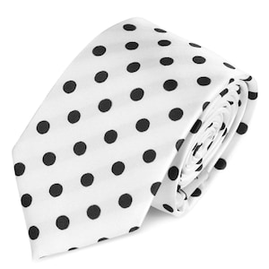 White Black Dots GROOMSMEN MEN&#39;S NECKTIE /Polka Dots Tie/Costume Tie/Wedding Tie/Wedding Idea/Groom/Bestmen