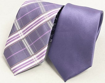 Lavender Light Purple Groomsmen Gift Men's Necktie Check Solid Tie & Argyle Socks for Purple Theme Wedding