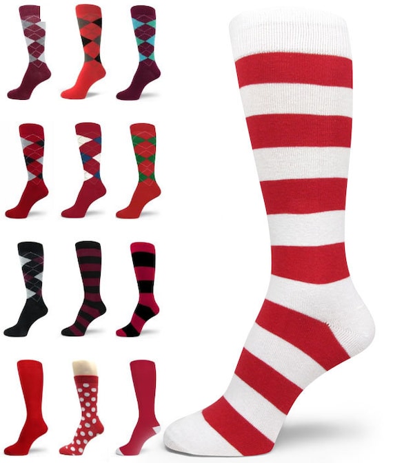 Burgundy Red Dress Socks: Cotton Blend Argyle, Stripe, Solid