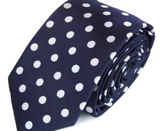 Navy White Dots GROOMSMEN MEN'S NECKTIE /Polka Dots Tie/Costume Tie/Wedding Tie/Wedding Idea/Groom/Bestmen