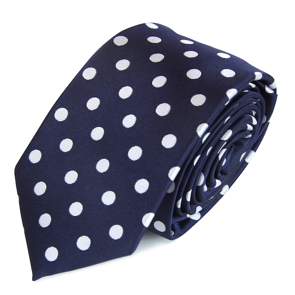 Navy White Dots GROOMSMEN MEN'S NECKTIE /Polka Dots Tie/Costume Tie/Wedding Tie/Wedding Idea/Groom/Bestmen