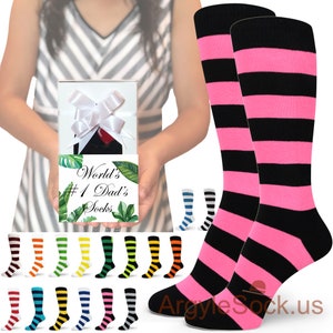 Mens Stripe Socks w/ World #1 Dad/ Best Dad Ever Father&#39;s Day Gift Box Set (Self Foldable Gift Box, Belly Sleeve, Bow, Sticker)