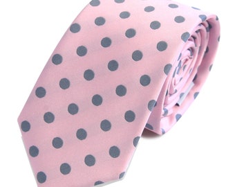 Luce cravatta /Polka Dots Tie/Costume cravatta/matrimonio cravatta/Wedding Idea/sposo/Bestmen rosa puntini grigi GROOMSMEN maschile