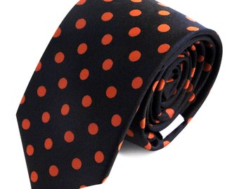 Black Orange Dots GROOMSMEN MEN'S NECKTIE /Polka Dots Tie/Costume Tie/Wedding Tie/Wedding Idea/Groom/Bestmen