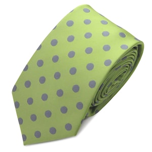 Lime Green Gray Dots GROOMSMEN MEN&#39;S NECKTIE /Polka Dots Tie/Costume Tie/Wedding Tie/Wedding Idea/Groom/Bestmen