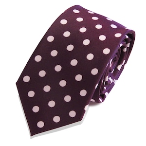 Plum Purple Light Gray Dots GROOMSMEN MEN&#39;S NECKTIE /Polka Dots Tie/Costume Tie/Wedding Tie/Wedding Idea/Groom/Bestmen