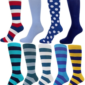 BLUE (Royal,Turquoise, Sky, Light Blue) Shade Groomsmen Gift Dress Socks (Stripe, Argyle, Solid) for Wedding, Halloween/Cosplay Costume