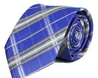 Royal Blue Gray Light Gray GROOMSMEN MEN'S NECKTIE /Madras Check Tie/Tartan Plaid Check Tie/Wedding Tie/Wedding Idea/Groom/Bestmen