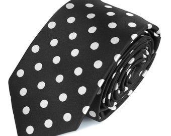 Black White Dots GROOMSMEN MEN'S NECKTIE /Polka Dots Tie/Costume Tie/Wedding Tie/Wedding Idea/Groom/Bestmen