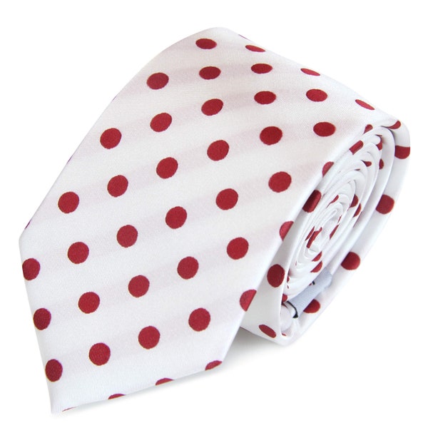 White Red Dots GROOMSMEN MEN'S NECKTIE /Polka Dots Tie/Costume Tie/Wedding Tie/Wedding Idea/Groom/Bestmen