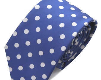 Blue Silver Dots GROOMSMEN MEN'S NECKTIE /Polka Dots Tie/Costume Tie/Wedding Tie/Wedding Idea/Groom/Bestmen