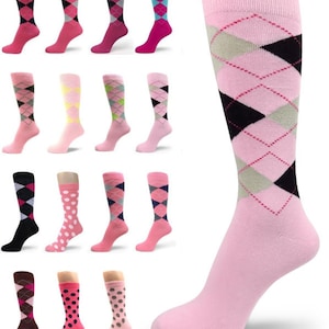 Pink Argyle Dress Socks: Cotton Blend Groomsmen Socks