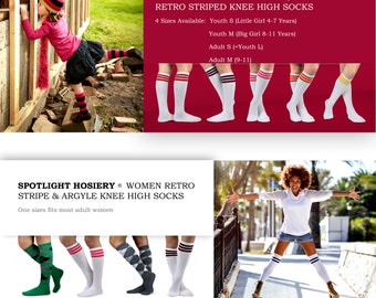 Spotlight Hosiery Retro Stripe Old School 70s 80s Roller Skate Cosplay Knee Socks (Women's, Big & Little Girls Sizes) -SHIP from CA