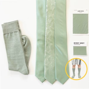Similar to David&#39;s Bridal DUSTY SAGE Birdy Grey CHIFFON Sage Green Mens/Kids (Ring Bearer) /Groomsmen Socks & NeckTie for Beach Wedding