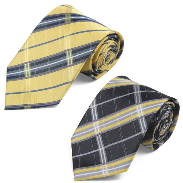Yellow & Black Necktie 2PCs Set (Plaid Check) GROOMSMEN/Wedding Tie/Wedding Idea/Groom/Best men