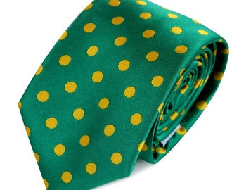 Green Yellow Dots GROOMSMEN MEN'S NECKTIE /Polka Dots Tie/Costume Tie/Wedding Tie/Wedding Idea/Groom/Bestmen