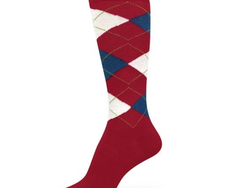 Burgundy Red Dress Socks: Cotton Blend Argyle, Stripe, Solid