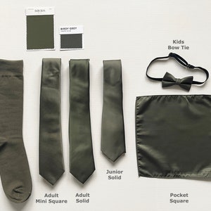 Similar to David&#39;s Bridal MALTINI OLIVE Birdy Grey CREPE Olive Men&#39;s Socks & Necktie for Groomsmen in a Forest Dark Green Wedding