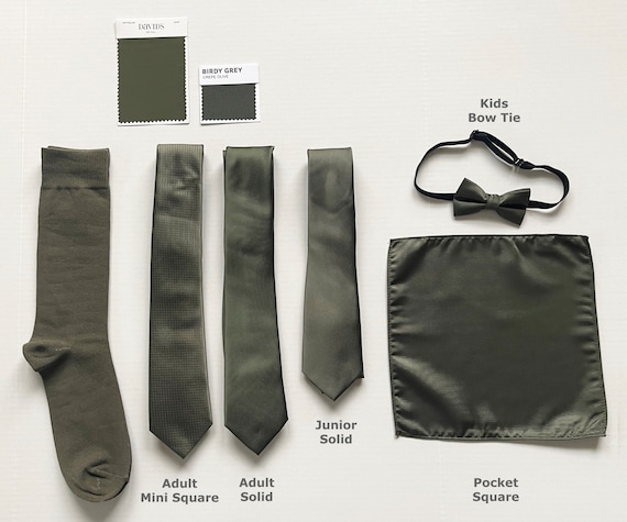 Olive Green Wedding Necktie, Socks, Bow Tie & Pocket Square Set
