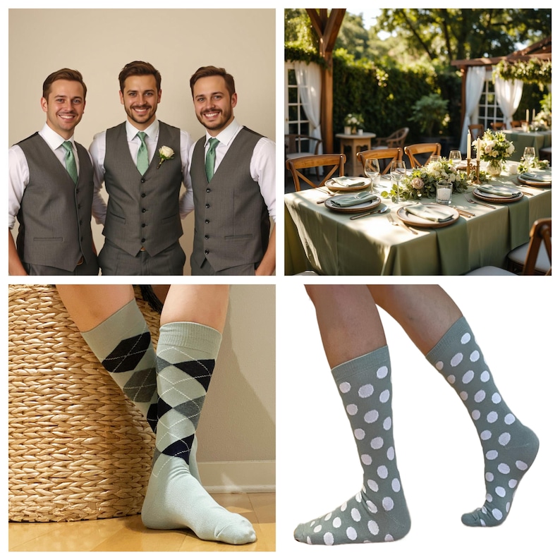 May include: A pair of sage green socks featuring a white polka dot pattern. The socks are mid-calf length and made of a soft fabric, designed to provide a comfortable fit for daily wear while adding a subtle touch of colour to any outfit.