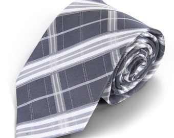 Charcoal Gray Light Gray GROOMSMEN MEN'S NECKTIE /Madras Check Tie/Tartan Plaid Check Tie/Wedding Tie/Wedding Idea/Groom/Bestmen