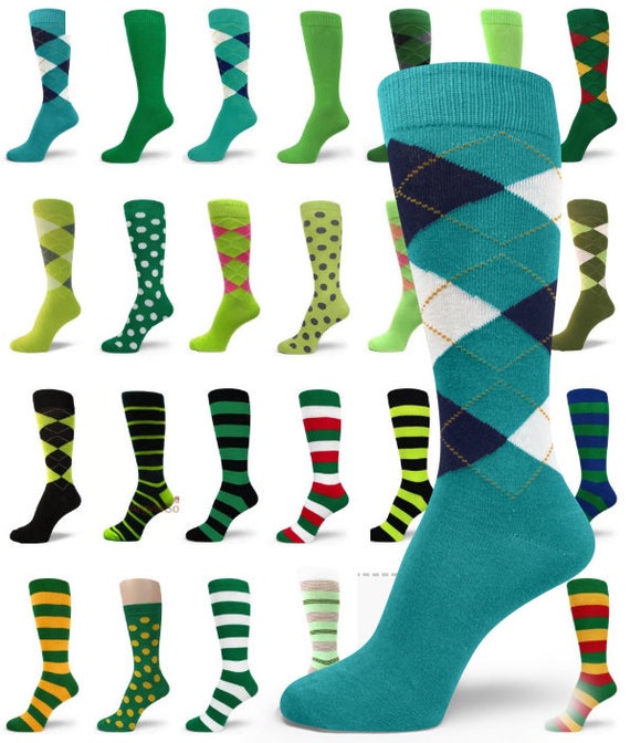Chaussettes Homme D'honneur XL Vert Vif Et Blanc Rayées - Taille 14-15, Mélange Coton, Style Habillé