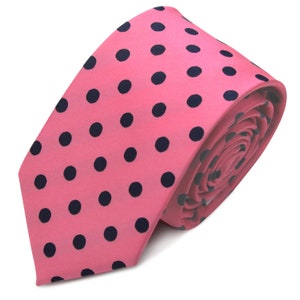 Bright Pink Navy Dots GROOMSMEN MEN&#39;S NECKTIE /Polka Dots Tie/Costume Tie/Wedding Tie/Wedding Idea/Groom/Bestmen