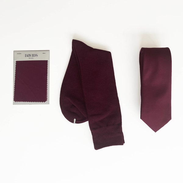 Similar to David's Bridal's SANGRIA Men's Socks & Neck Tie For Groomsmen and Bridesmaid father in a Red/ Maroon Wedding