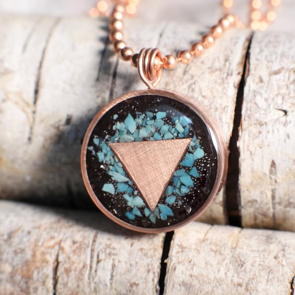 Copper Shield Shungite Turquoise EMF pendant - Orgonite - Herkimer Diamond