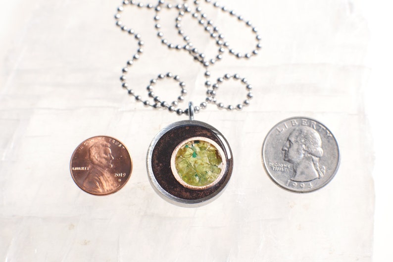 Pewter peridot emf protection Green Heart Chakra Crescent Moon Orgone EMF Pendant opal tourmaline