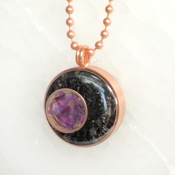 Amethyst Selenite Shungite Copper Orgone Pendant - EMF Protection - 3rd Eye Activation