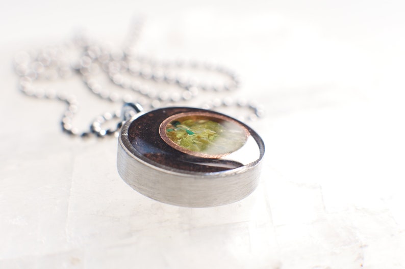 Pewter peridot emf protection Green Heart Chakra Crescent Moon Orgone EMF Pendant opal tourmaline