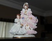Vintage German Dresden Lace Porcelain Figurine -Dresden Lace Mother and Daughter Figurine-Vintage German Porcelain Dresden Lace Figurine